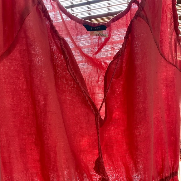JCrew - breezy linen coral color beach cover up dress with tassel. - Picture 2 of 4